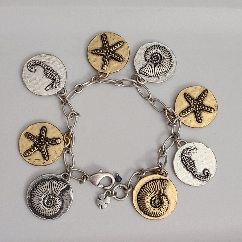 Lucky Brand Charm Bracelet Beach Sea Animals Starfish Seahorse Fossil Shells